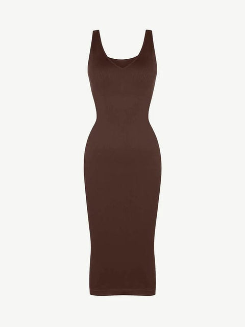 CurvyPower | UK Bodycon Deep V Neck Bodycon Shaping Midi Dress with Removable Pads