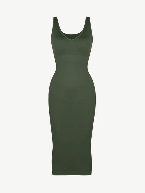 CurvyPower | UK Bodycon Deep V Neck Bodycon Shaping Midi Dress with Removable Pads