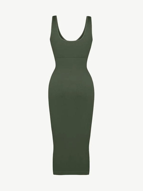 CurvyPower | UK Bodycon Deep V Neck Bodycon Shaping Midi Dress with Removable Pads