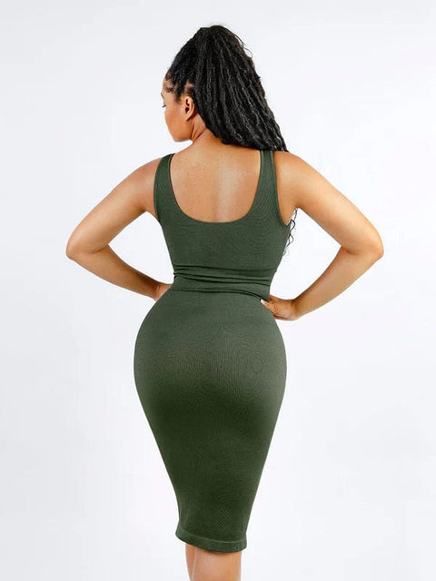 CurvyPower | UK Bodycon Deep V Neck Bodycon Shaping Midi Dress with Removable Pads