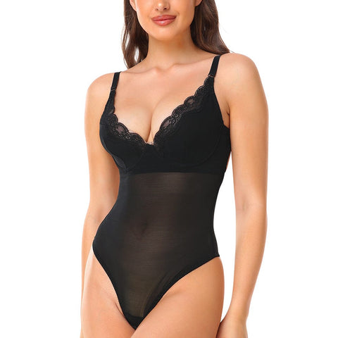 CurvyPower | UK bodysuit Backless Lace Deep V Neck Shaping Bodysuit
