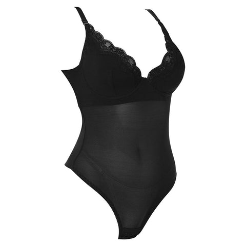CurvyPower | UK bodysuit Backless Lace Deep V Neck Shaping Bodysuit