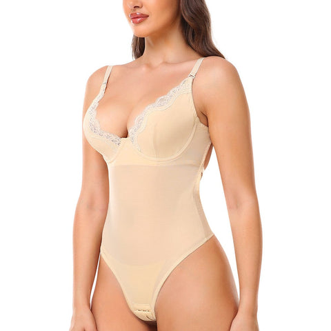 CurvyPower | UK bodysuit Backless Lace Deep V Neck Shaping Bodysuit
