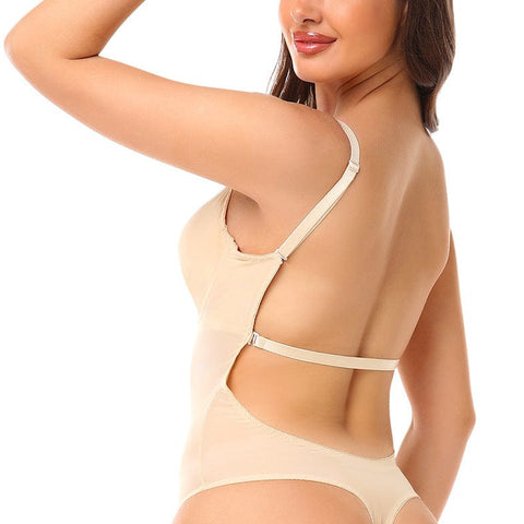 CurvyPower | UK bodysuit Backless Lace Deep V Neck Shaping Bodysuit