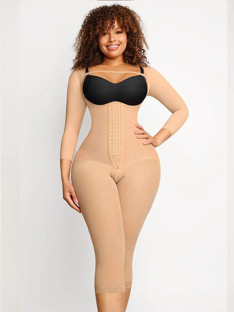 CurvyPower | UK bodysuit Beige / S Long Sleeve Shapewear Bodysuit with U-Shape Post-Surgical Bust Support