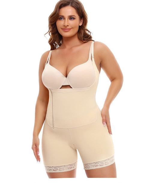 CurvyPower | UK bodysuit Beige / S One Piece Open Bust Shaping Bodysuit with Side Zipper Closure