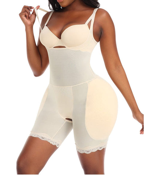 CurvyPower | UK bodysuit Beige / S Open Bust Lace Shaping Bodysuit with Hip Pads