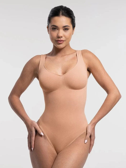 CurvyPower | UK bodysuit Beige / S Women Tummy Control and Bust Support Shaping Bodysuit with T-Back Brief