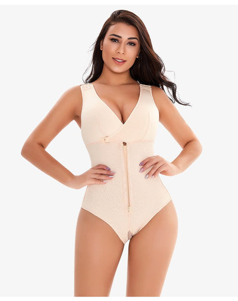 CurvyPower | UK bodysuit Beige / S Zippered Tummy Control Bodysuit Shapewear with Adjustable Straps