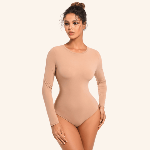 CurvyPower | UK bodysuit Beige / XS Long Sleeved Tummy Control Shaping Bodysuit