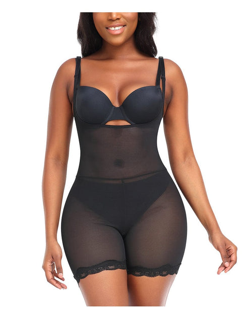 CurvyPower | UK bodysuit Black / S Breathable Lace Stitching Shaper Bodysuit with Removable Hip Pads and Adjustable Straps