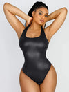 CurvyPower | UK bodysuit Black / S Elastic Tummy Control Shapewear Bodysuit in Faux Leather