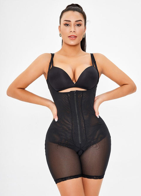 CurvyPower | UK bodysuit Black / S Hip Lifting and Tummy Control Open Bust Shaping Bodysuit with Front Zipper