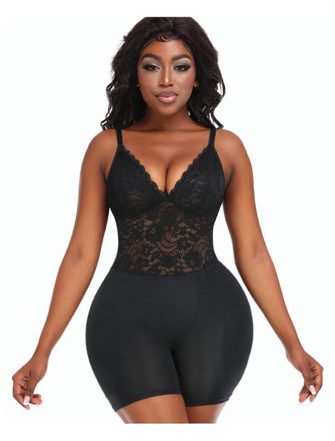 CurvyPower | UK bodysuit Black / S Lace Bum Lifting Shaping Bodysuit with Built-In Bra and Hip Pads