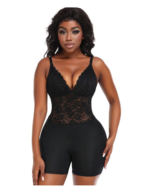 CurvyPower | UK bodysuit Black / S Lace V-Neck Low-Back Shapewear Bodysuit with Removable Hip Pads