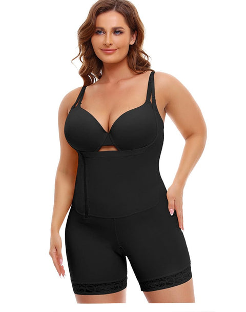 CurvyPower | UK bodysuit Black / S One Piece Open Bust Shaping Bodysuit with Side Zipper Closure