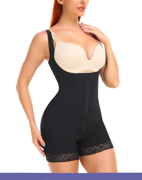 CurvyPower | UK bodysuit Black / S Open Bust Bodysuit Shapewear with Front  Zipper Closure