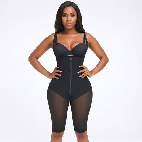 CurvyPower | UK bodysuit Black / S Open Bust Shapewear Bodysuit with Front Zipper and Adjustable Straps