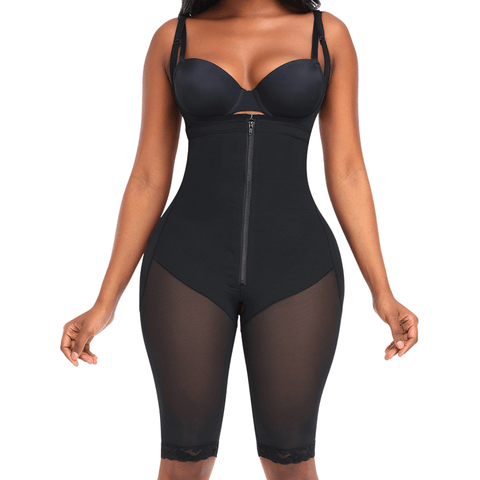 CurvyPower | UK bodysuit Black / S Open Bust Shapewear Bodysuit with Front Zipper and Adjustable Straps