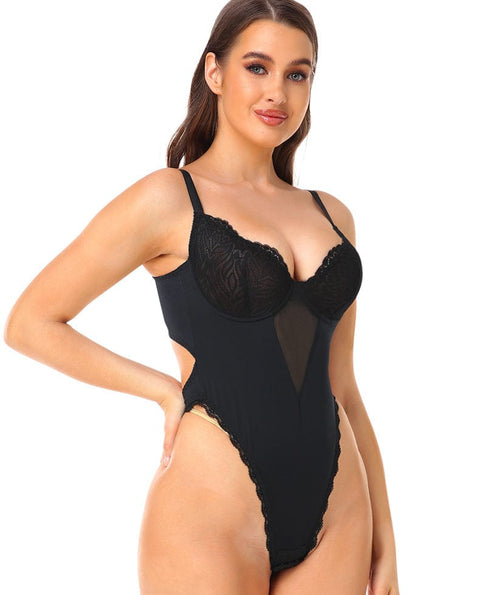 CurvyPower | UK bodysuit Black / S Slimming Backless Shapewear Bodysuit with Built-In Bra