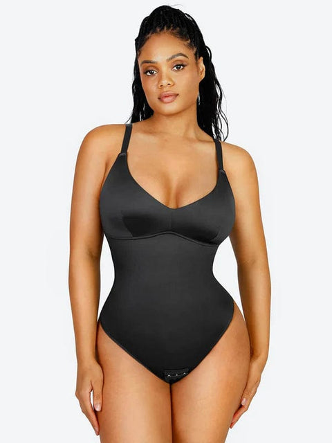 CurvyPower | UK bodysuit Black / S Tummy Control Elastic Mesh Shapewear Thong Bodysuit