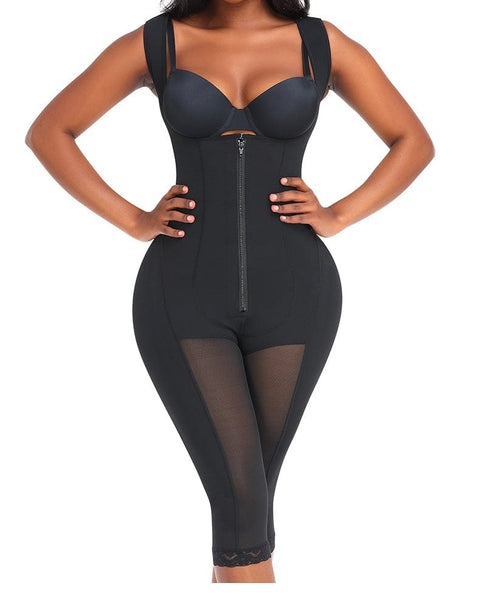 CurvyPower | UK bodysuit Black / S Tummy Control Mid Trouser Open Bust Shapewear Bodysuit with Front Zipper