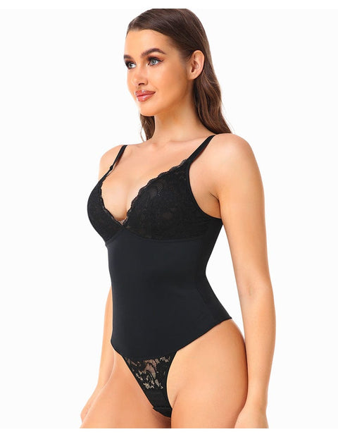 CurvyPower | UK bodysuit Black / S Waist Slimming Shaping Bodysuit with Built-In Bra and Lace Underwear