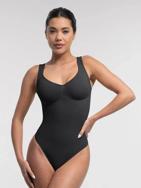 CurvyPower | UK bodysuit Black / S Women Tummy Control and Bust Support Shaping Bodysuit with T-Back Brief