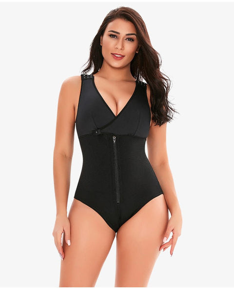 CurvyPower | UK bodysuit Black / S Zippered Tummy Control Bodysuit Shapewear with Adjustable Straps