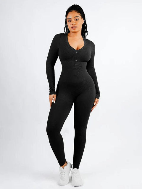 CurvyPower | UK bodysuit Black / XS/S Full Body Deep V High Elastic Shaping Bodysuit