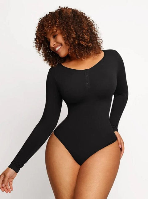 CurvyPower | UK bodysuit Black / XS/S Long Sleeve Thong Shapewear Bodysuit
