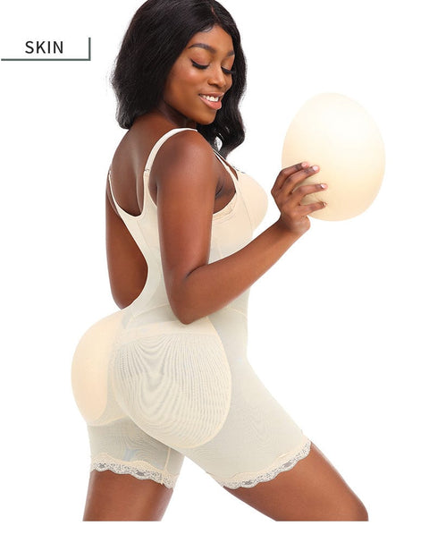CurvyPower | UK bodysuit Breathable Lace Stitching Shaper Bodysuit with Removable Hip Pads and Adjustable Straps