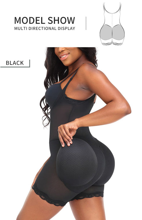 CurvyPower | UK bodysuit Breathable Lace Stitching Shaper Bodysuit with Removable Hip Pads and Adjustable Straps