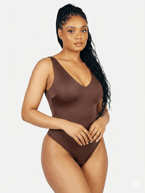 CurvyPower | UK bodysuit Brown / S Deep V Neck Waist Slimming Shapewear Bodysuit