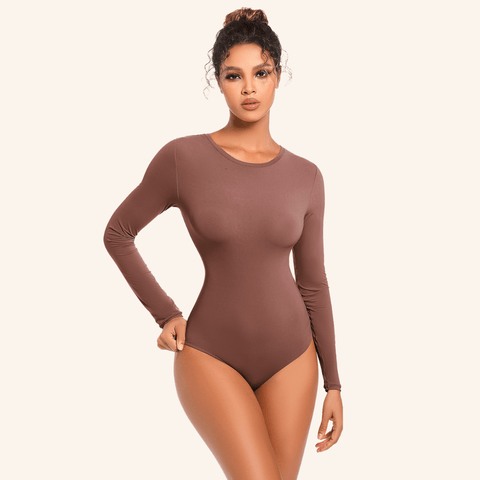 CurvyPower | UK bodysuit Brown / XS Long Sleeved Tummy Control Shaping Bodysuit
