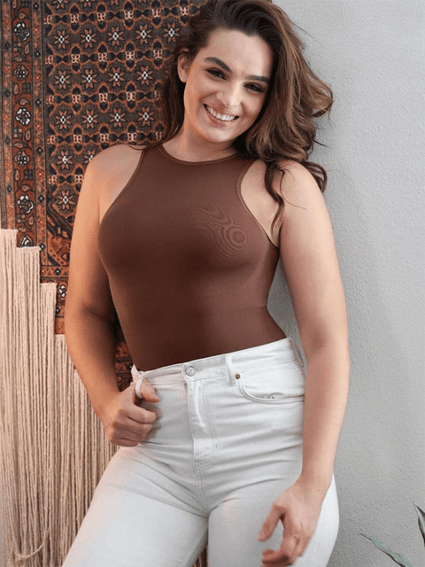 CurvyPower | UK bodysuit Brown / XS/S Sleeveless Tummy Control Shapewear Thong Bodysuit