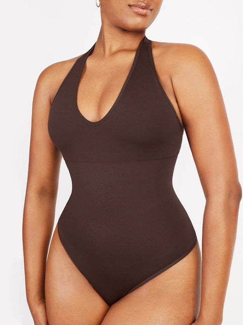 CurvyPower | UK bodysuit Brown / XS/S Waist Control Hanging Neck Shapewear Bodysuit