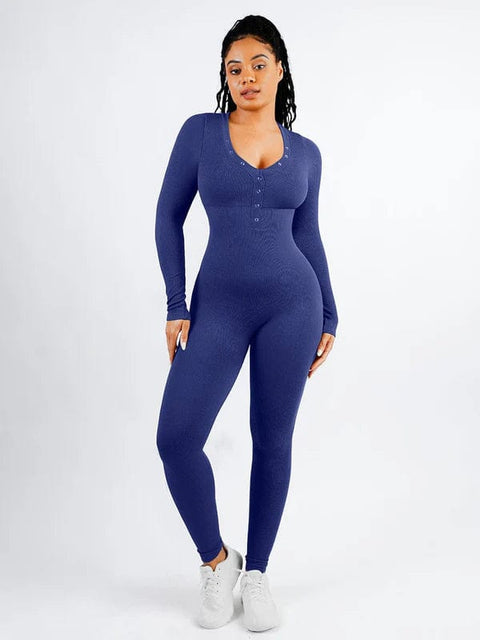 CurvyPower | UK bodysuit Dark Blue / XS/S Full Body Deep V High Elastic Shaping Bodysuit