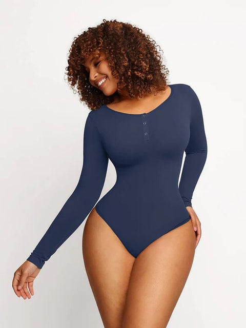 CurvyPower | UK bodysuit Dark Blue / XS/S Long Sleeve Thong Shapewear Bodysuit