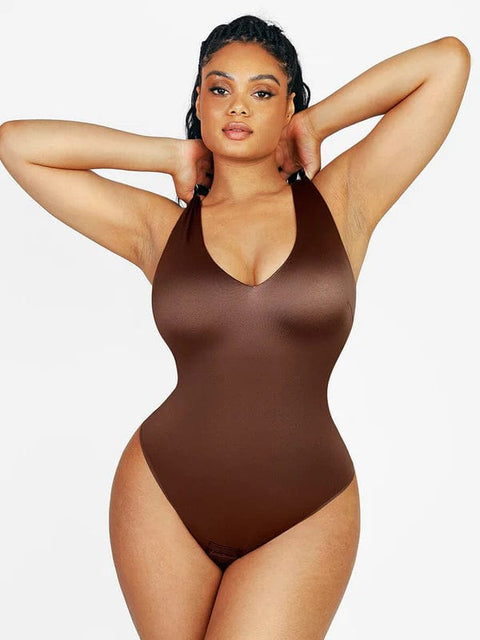 CurvyPower | UK bodysuit Dark Brown / S Deep V Neck Waist Slimming Shapewear Bodysuit