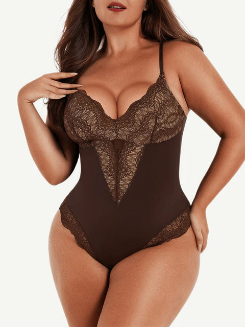 CurvyPower | UK bodysuit Dark Brown / S Elegant Lace Tummy Control Shapewear Bodysuit