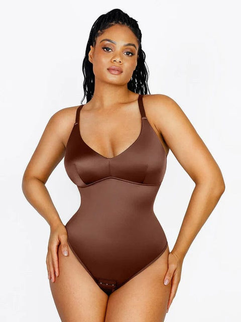 CurvyPower | UK bodysuit Dark Brown / S Tummy Control Elastic Mesh Shapewear Thong Bodysuit