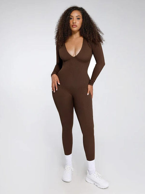 CurvyPower | UK bodysuit Dark Brown / XS/S Deep V Whole Body Tummy Control Shaping Bodysuit