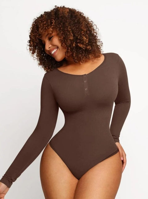 CurvyPower | UK bodysuit Dark Brown / XS/S Long Sleeve Thong Shapewear Bodysuit