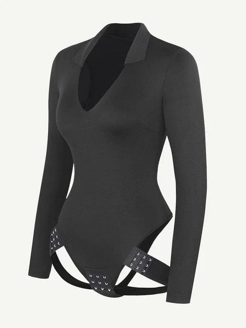 CurvyPower | UK bodysuit Deep V Neck Long Sleeve Shapewear Thong Bodysuit