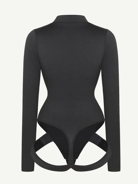 CurvyPower | UK bodysuit Deep V Neck Long Sleeve Shapewear Thong Bodysuit