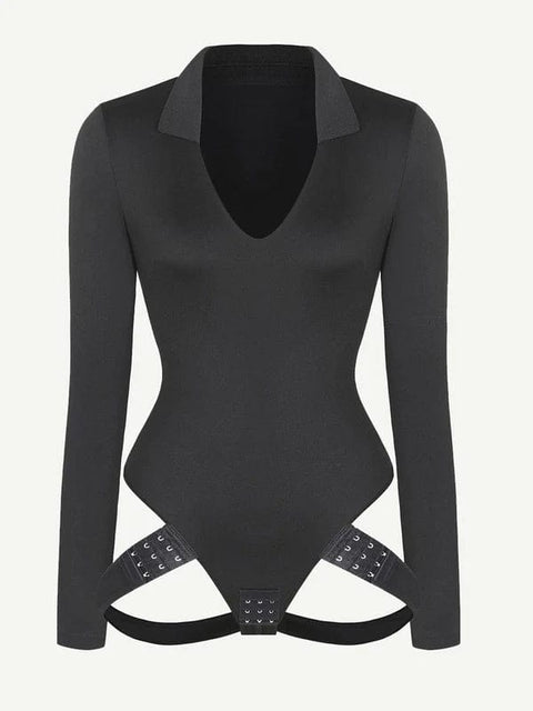 CurvyPower | UK bodysuit Deep V Neck Long Sleeve Shapewear Thong Bodysuit