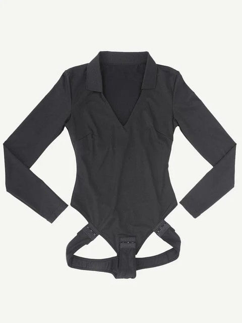 CurvyPower | UK bodysuit Deep V Neck Long Sleeve Shapewear Thong Bodysuit