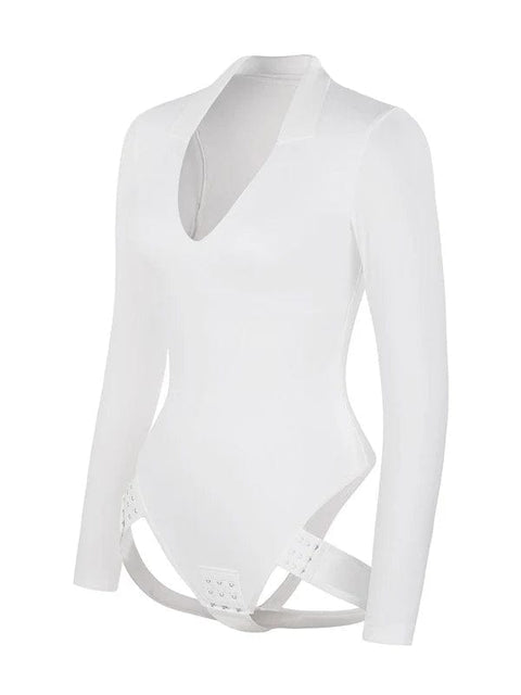 CurvyPower | UK bodysuit Deep V Neck Long Sleeve Shapewear Thong Bodysuit