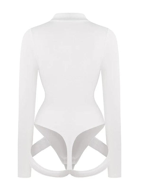 CurvyPower | UK bodysuit Deep V Neck Long Sleeve Shapewear Thong Bodysuit